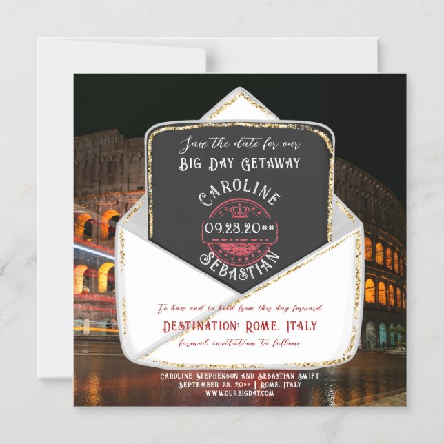 Invitation Magnétique Rome Italie Destination Mariage Enregistrer La Dat (Recto)