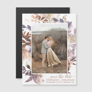 Invitation Magnétique Rose Gold Leaf Photo Wedding Enregistrer La Date M
