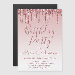 Invitation Magnétique Rose Gold Sparkle Parties scintillant Tout âge Ann
