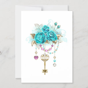 Invitation Magnétique Roses turquoise avec touches