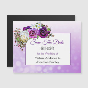 Invitation Magnétique Roses violets Enregistrer le aimant Mariage de dat