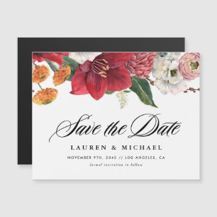 Invitation Magnétique Rouge Amaryllis et fleurs d'automne Enregistrer la