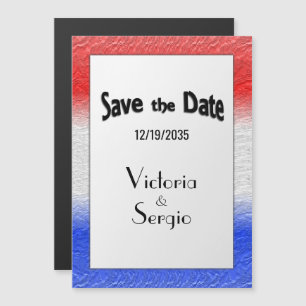 Invitation Magnétique Rouge blanc et bleu Enregistrer la date