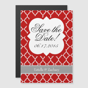 Invitation Magnétique Rouge Blanc Quatrefoil Enregistrer l'aimant Date