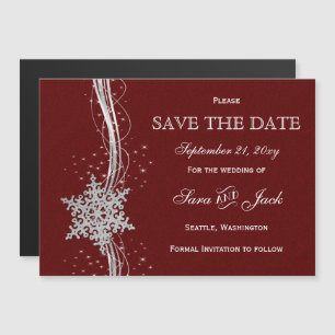 Invitation Magnétique rouge Silver Snowflakes hiver enregistrer la date