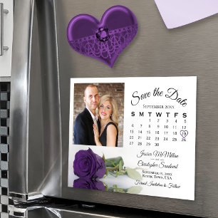 Invitation Magnétique Royal Purple Rose Calendrier photo Enregistrer la 