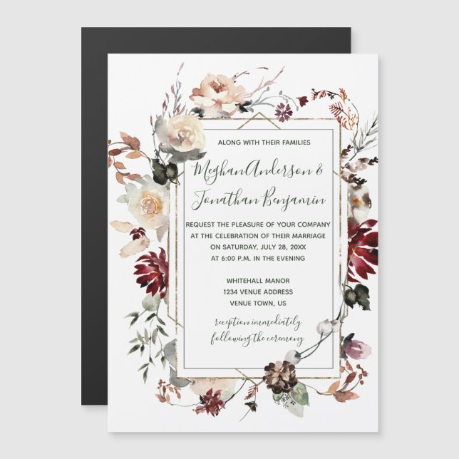 Invitation Magnétique Russe Floral Floral Forest Green Mariage | (Devant / Derrière)