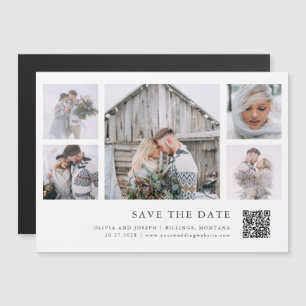 Invitation Magnétique Rustic Chic Multi Photo Grid QR Code Enregistrer l