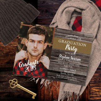 Invitation Magnétique Rustic Woodsy Photo Graduation Party