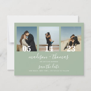 Invitation Magnétique Sage Green Script 3 Photo Mariage Enregistrer La D