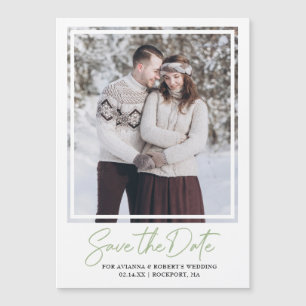Invitation Magnétique Sage Green Texte et photo Enregistrer la date