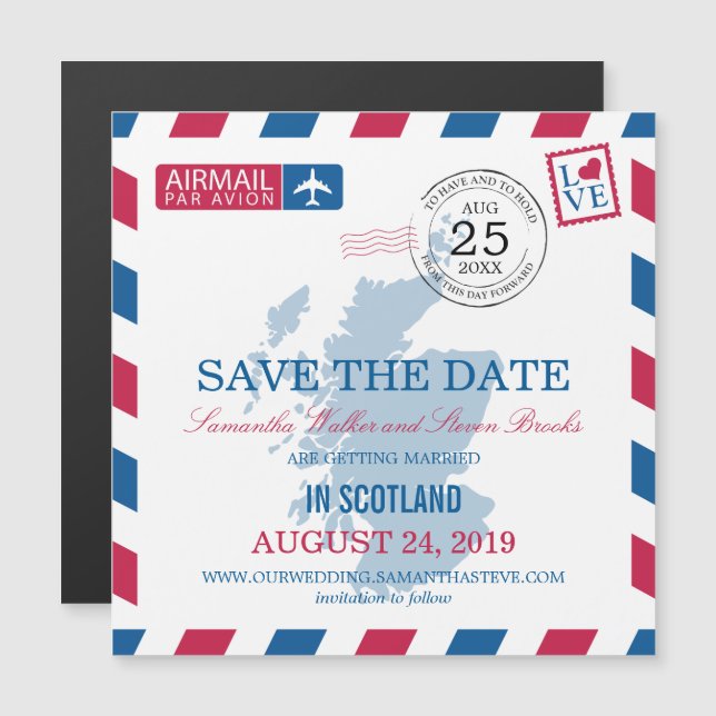 Invitation Magnétique Scotland Airmail Enregistrer la date (Devant / Derrière)