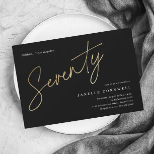 Invitation Magnétique Script minimaliste noir et or 70e anniversaire