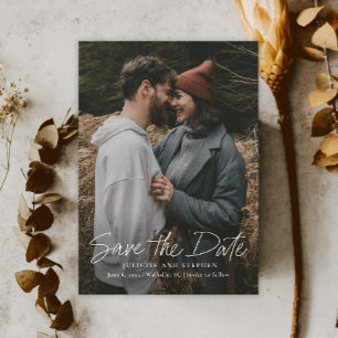 Invitation Magnétique Script Moderne Simple Photo Mariage Enregistrer La