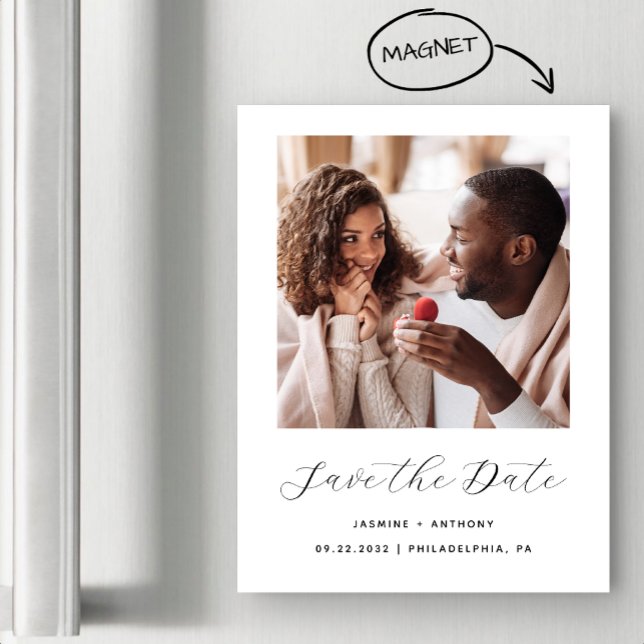 Invitation Magnétique Script photo minimal un noir et blanc (Créateur téléchargé)