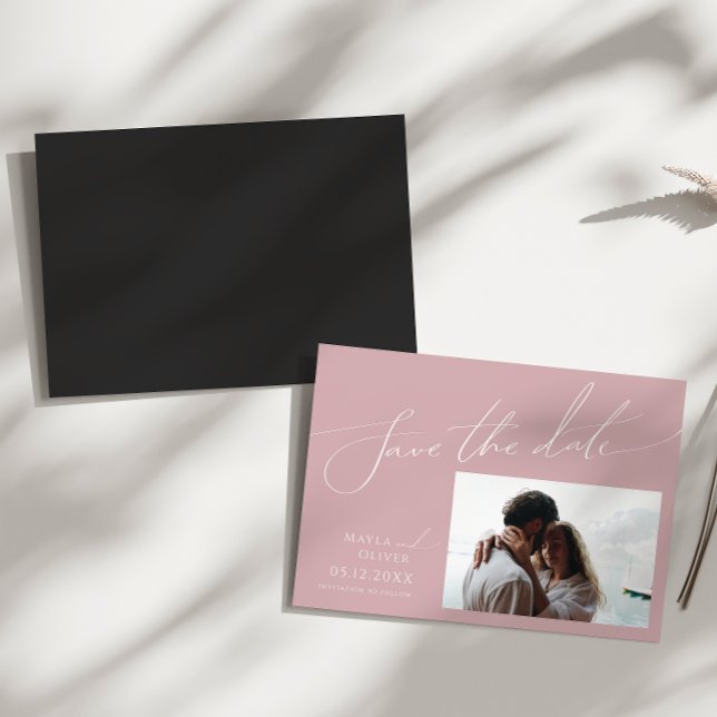 Invitation Magnétique Script Whimsical | Rose Horizontal Enregistrer La  (Créateur téléchargé)
