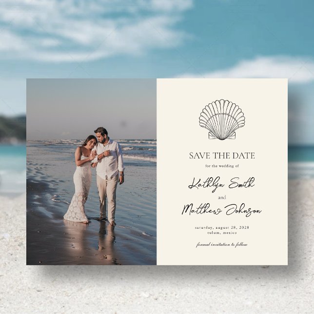 Invitation Magnétique Shell Beach Ocean Wedding Sauvez La Date (Créateur téléchargé)