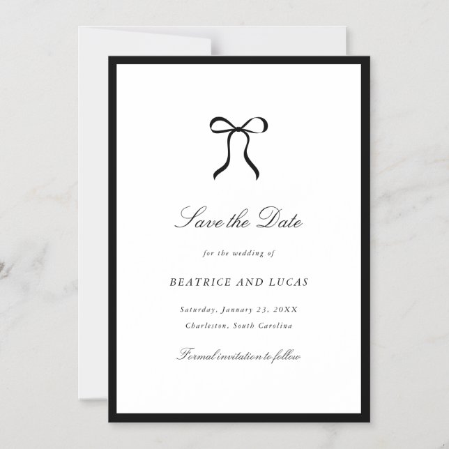 Invitation Magnétique Simple Bow Classic Wedding Save the Date (Recto)