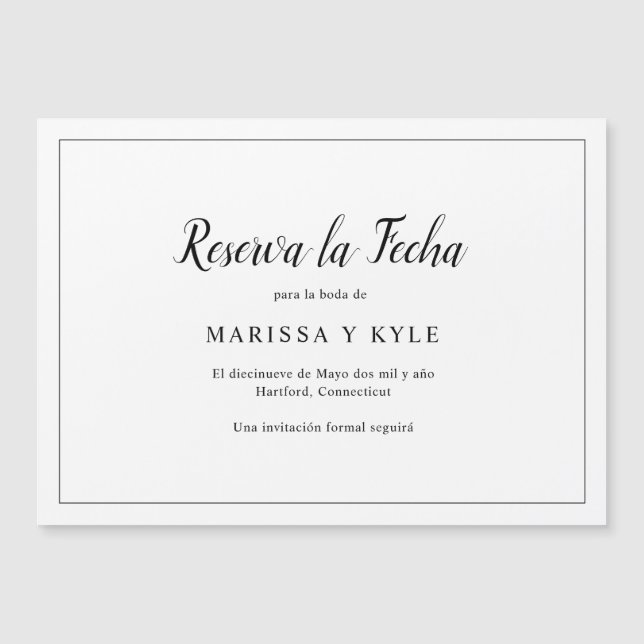 Invitation Magnétique Simple Elegant Espagnol Enregistrer le aimant de d (Devant)