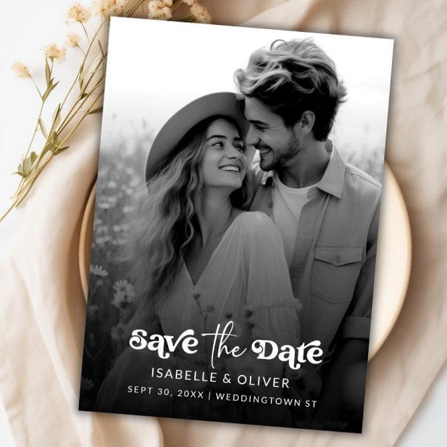 Invitation Magnétique Simple Elegant noir et blanc Photo Enregistrer la  (Simple Elegant Black and White Photo Save The Date Magnetic Invitation)