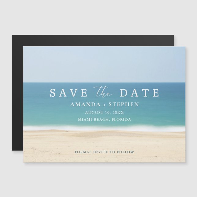 Invitation Magnétique Simple Florida Beach Wedding Enregistrer La Date (Devant / Derrière)