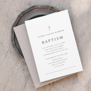Invitation Magnétique Simple minimal Gold Cross Baptême religieux