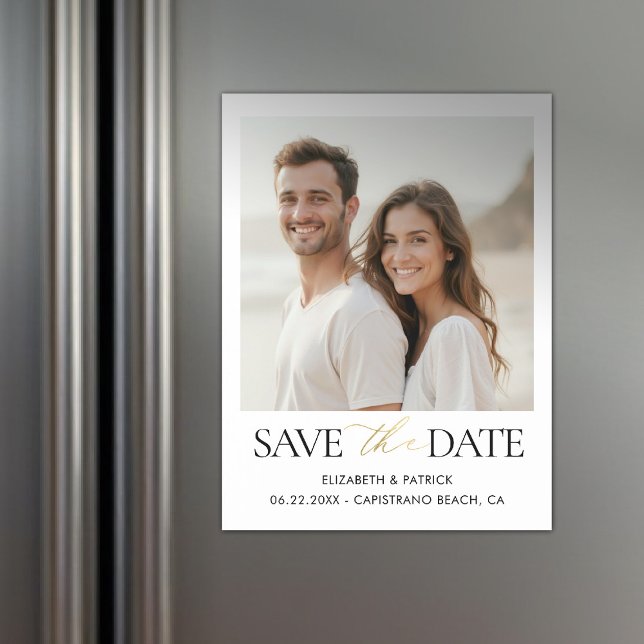 Invitation Magnétique Simple Modern Elegant Calligraphy Gold Wedding (magnet save the date wedding black white gold simple modern minimalist elegant calligraphy)