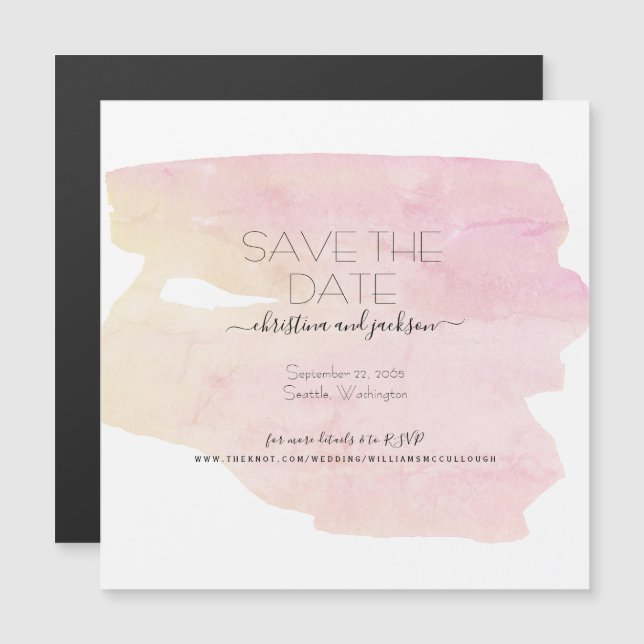 Invitation Magnétique Simple rose et jaune Aquarelle Swash Date de sauve (Devant / Derrière)