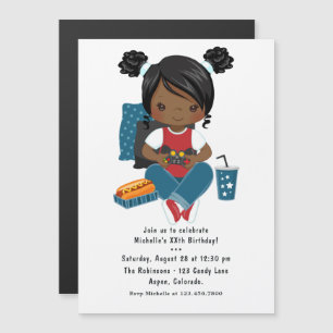 Invitation Magnétique Soirée de jeu vidéo d'anniversaire pour fille