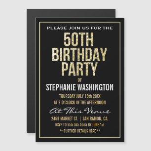 Invitation Magnétique Soirée Formal Gold et Black 50th Birthday Party
