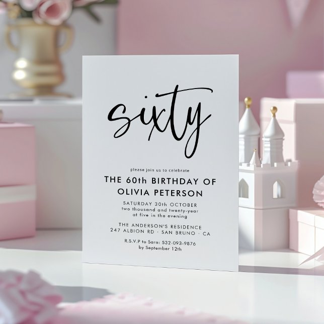 Invitation Magnétique Soixante | 60e Soirée d'Anniversaire Noir & Blanc (Créateur téléchargé)