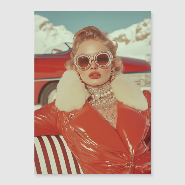 Invitation Magnétique Style d'hiver rétro et glamour dans un cadre alpin (Devant)