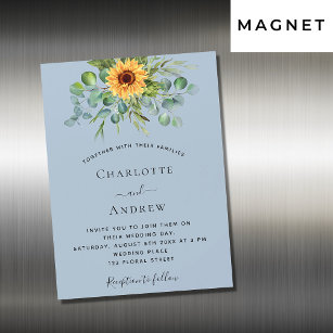 Invitation Magnétique Sunflower eucalyptus bleu poussiéreux mariage de l