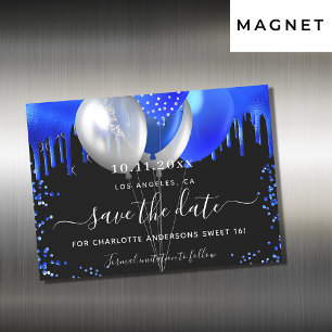 Invitation Magnétique Sweet 16 noir bleu royal enregistrer l'aimant de d