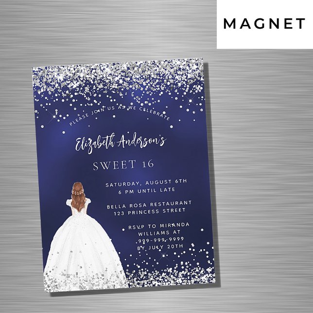 Invitation Magnétique Sweet 16 robe bleu marine luxe (Créateur téléchargé)