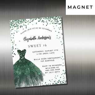 Invitation Magnétique Sweet 16 vert émeraude robe luxe