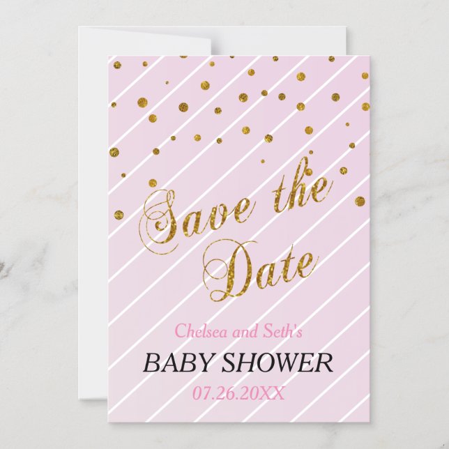 Invitation Magnétique Sweet Baby Girl Rose & Gold Confetti | BABY SHOWER (Recto)
