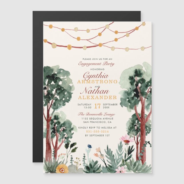 Invitation Magnétique Sympa Green Botanical Trees Floral Engagement (Devant / Derrière)