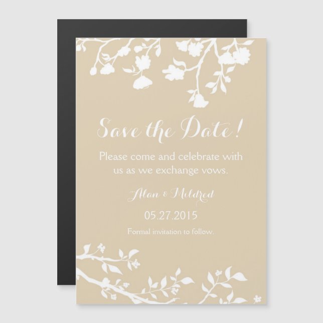 Invitation Magnétique Tan Beige Brown Fleur Blanche Enregistrer L'Aimant (Devant / Derrière)