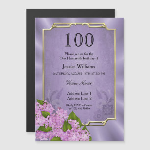 Invitation Magnétique Tapisserie Mauve encadrée d'or élégant 100e annive