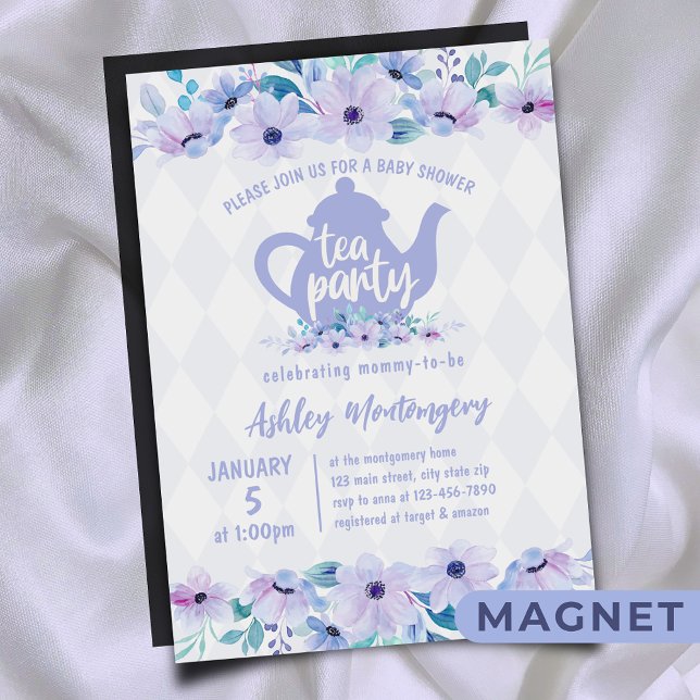 Invitation Magnétique Tea Party Purple Aquarelle Baby shower (Créateur téléchargé)