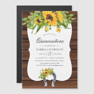 Invitation Magnétique Tournesol aquarelle Quinceañera rustique occidenta