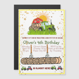 Invitation Magnétique Tracteur vert | Boys Thématique fête d'anniversair