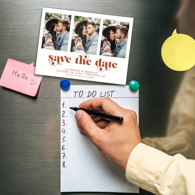 Invitation Magnétique Typographie moderne 3 Photo Enregistrer la date (Créateur téléchargé)