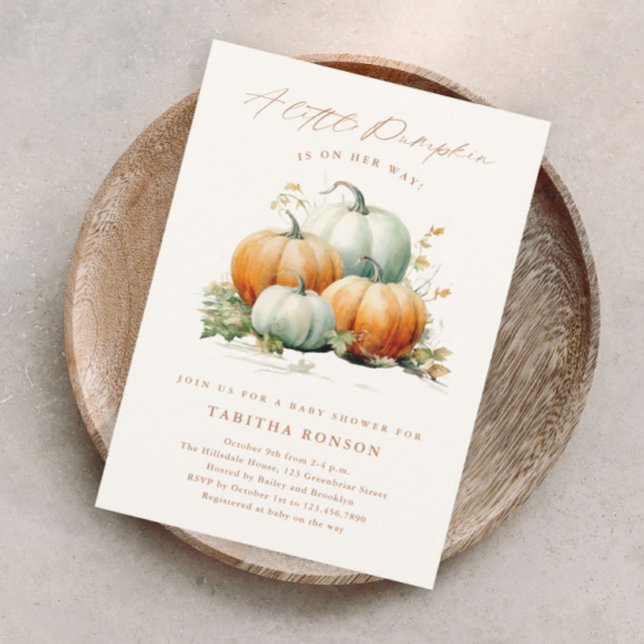Invitation Magnétique Un Baby shower Automne Un Peu Citrouille (A fall gender neutral baby shower magnetic invitation with handwritten little pumpkin script.)