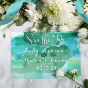 Invitation Magnétique Vert bleu turquoise Aquarelle moderne Abstraite