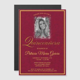 Invitation Magnétique Vignes florales bourguignonnes photo quinceanera