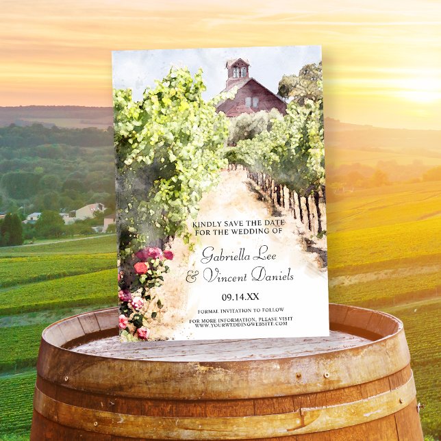 Invitation Magnétique Vignoble Rouge Grange Aquarelle Mariage Enregistre (Créateur téléchargé)