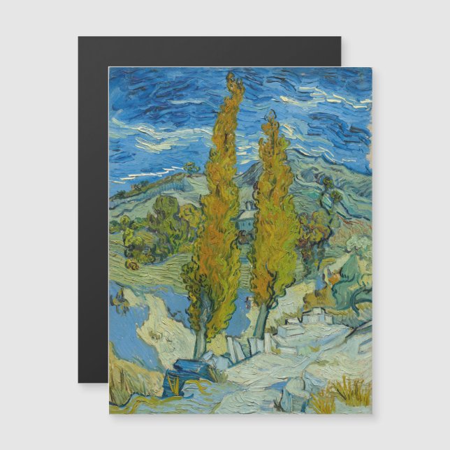 Invitation Magnétique Vincent Van Gogh, deux peupliers dans les Alpilles (Devant / Derrière)