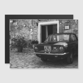 Invitation Magnétique Voiture Vintage FIAT en Italie en monochrome